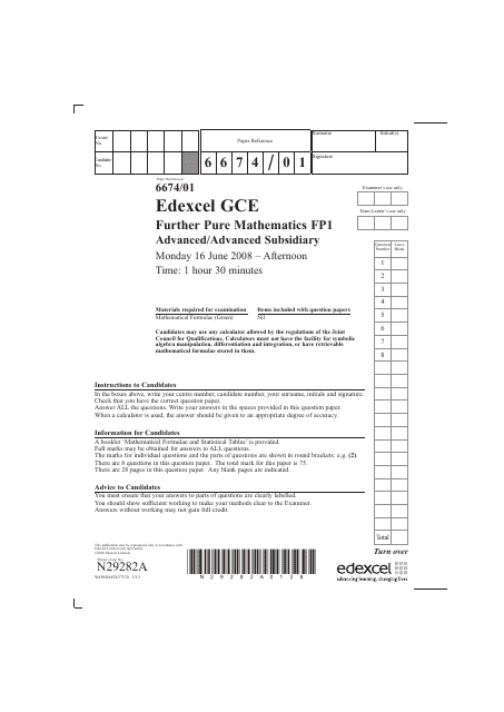 Preview of June 2008 Edexcel GCE Further Pure Mathematics FP1 document