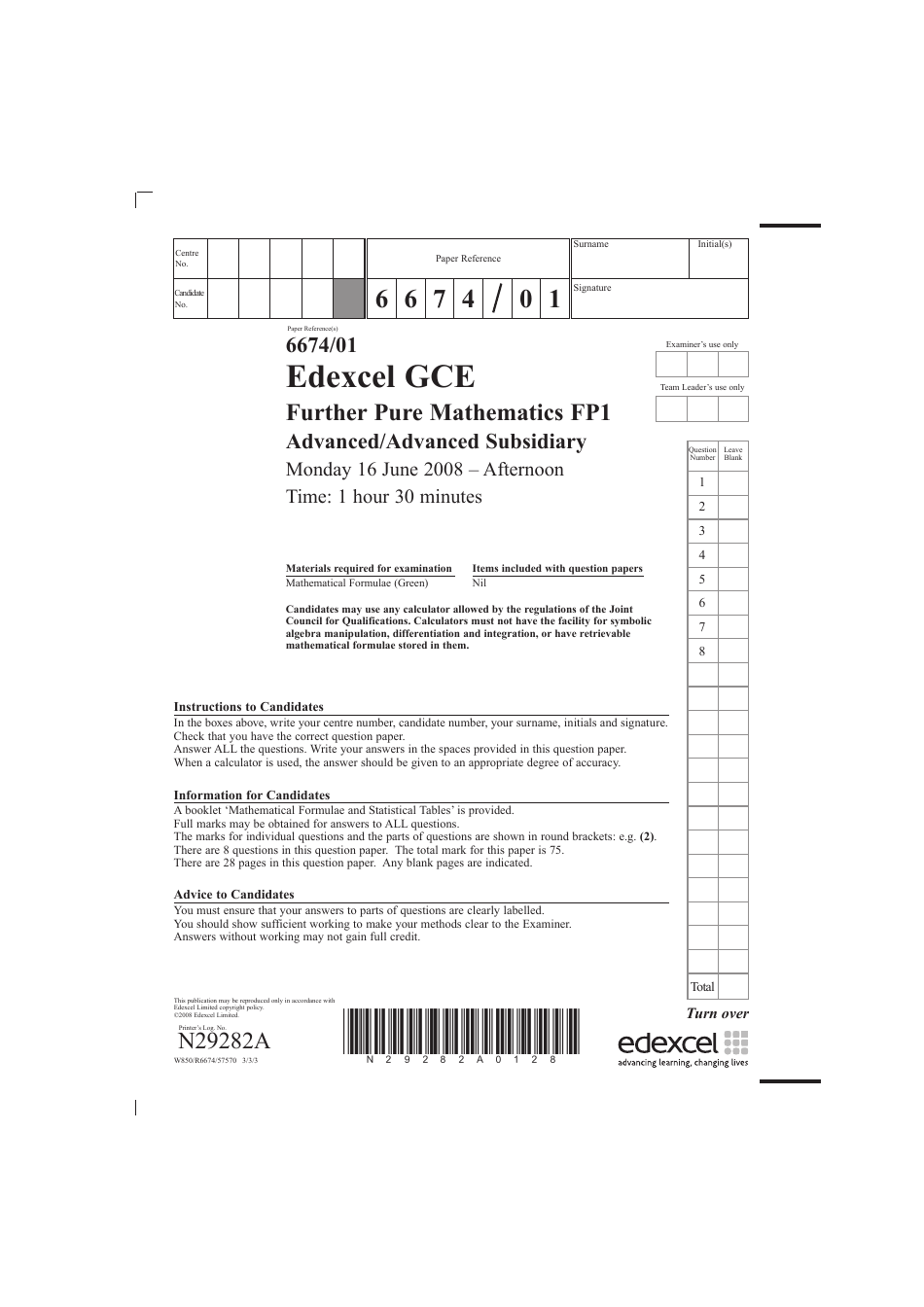 Preview of June 2008 Edexcel GCE Further Pure Mathematics FP1 document
