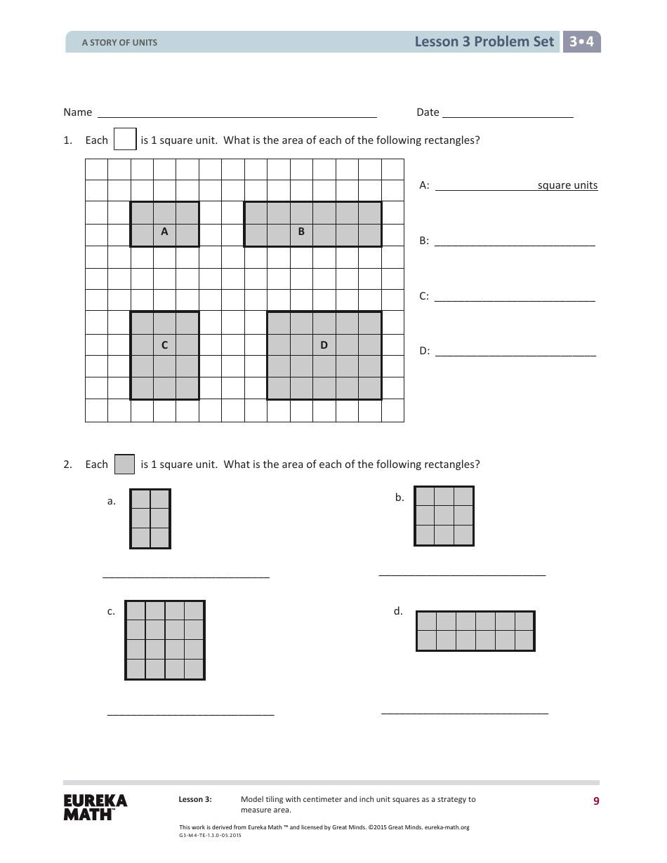 Math Lesson 3 Problem Set - Great Minds preview image.