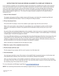 Document preview: Instructions for Form MC03 Answer, Civil - Michigan