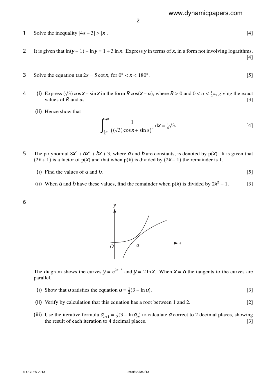 May / June 2013 University of Cambridge International Examinations: Mathematics Paper 3 Pure Mathematics 3 (P3), Page 2