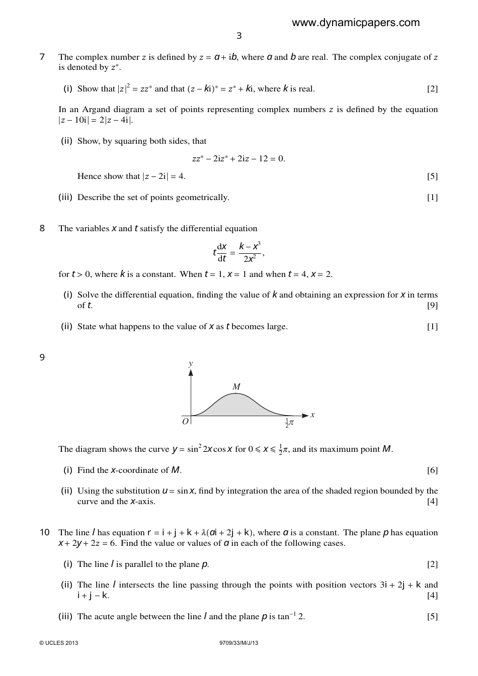 May / June 2013 University of Cambridge International Examinations: Mathematics Paper 3 Pure Mathematics 3 (P3), Page 3