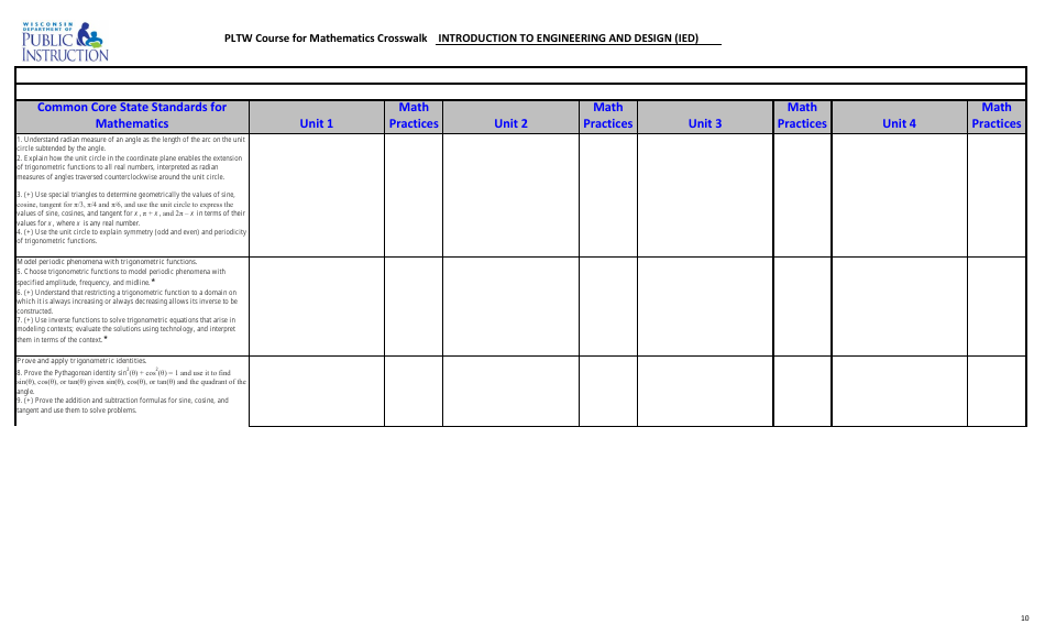 Pltw Course for Mathematics Crosswalk - Introduction to Engineering and Design (Ied) - Wisconsin, Page 10