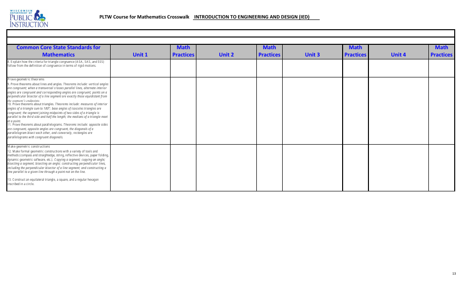Pltw Course for Mathematics Crosswalk - Introduction to Engineering and Design (Ied) - Wisconsin, Page 13