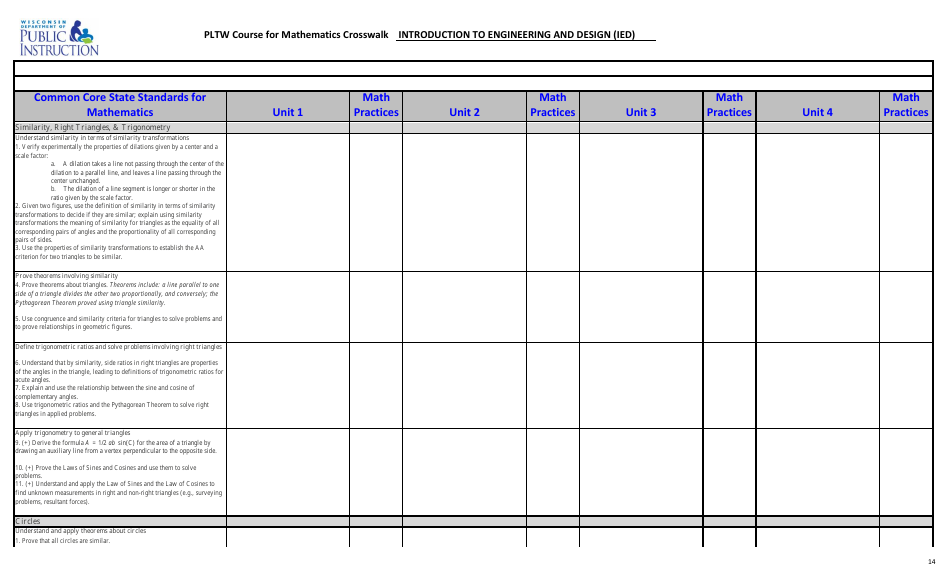 Pltw Course for Mathematics Crosswalk - Introduction to Engineering and Design (Ied) - Wisconsin, Page 14