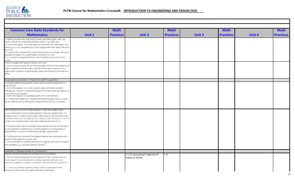 Pltw Course for Mathematics Crosswalk - Introduction to Engineering and Design (Ied) - Wisconsin, Page 15