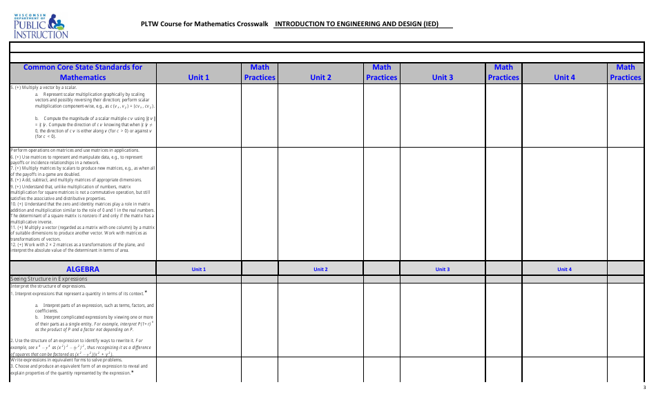 Pltw Course for Mathematics Crosswalk - Introduction to Engineering and Design (Ied) - Wisconsin, Page 3