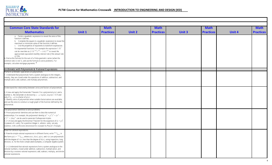 Pltw Course for Mathematics Crosswalk - Introduction to Engineering and Design (Ied) - Wisconsin, Page 4