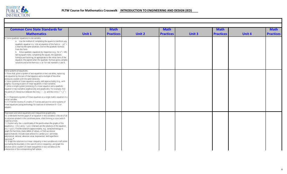 Pltw Course for Mathematics Crosswalk - Introduction to Engineering and Design (Ied) - Wisconsin, Page 6