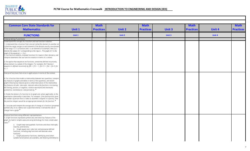Pltw Course for Mathematics Crosswalk - Introduction to Engineering and Design (Ied) - Wisconsin, Page 7