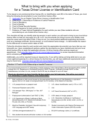 Document preview: Form DL-15 What to Bring With You When Applying for a Texas Driver License or Identification Card - Texas