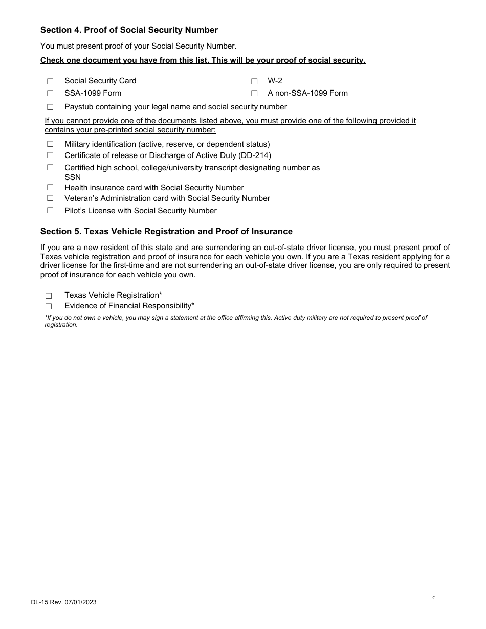 Form DL-15 What to Bring With You When Applying for a Texas Driver License or Identification Card - Texas, Page 4
