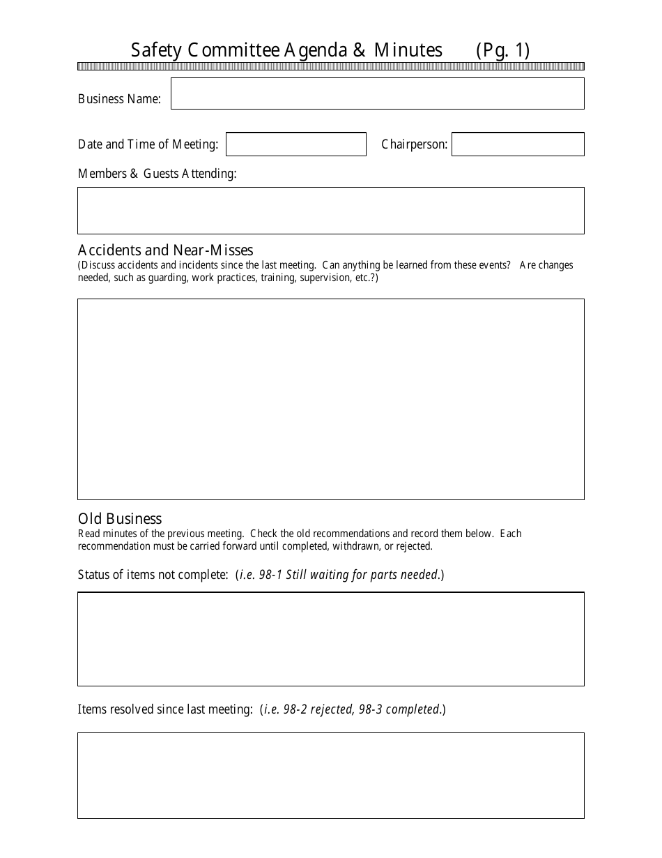 Safety Committee Agenda & Minutes Template Download Fillable PDF Throughout Safety Committee Meeting Template