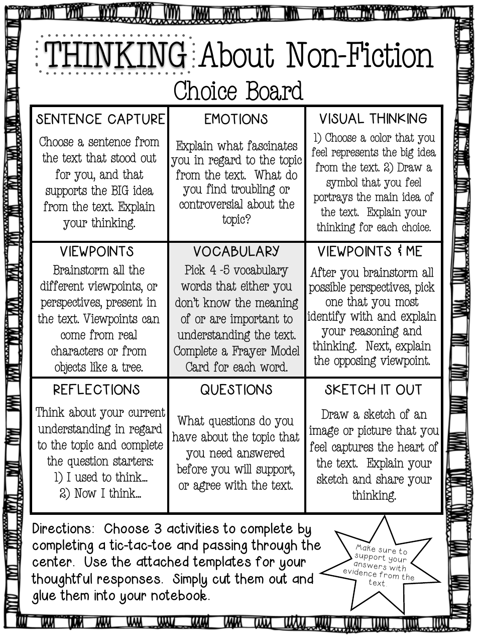 Thinking About Non-fiction Choice Board Template, Page 1