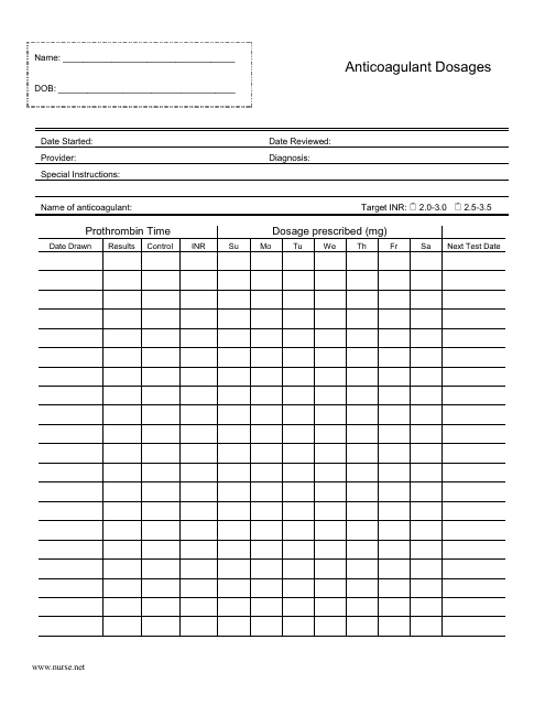 Anticoagulant Dosage Flow Sheet