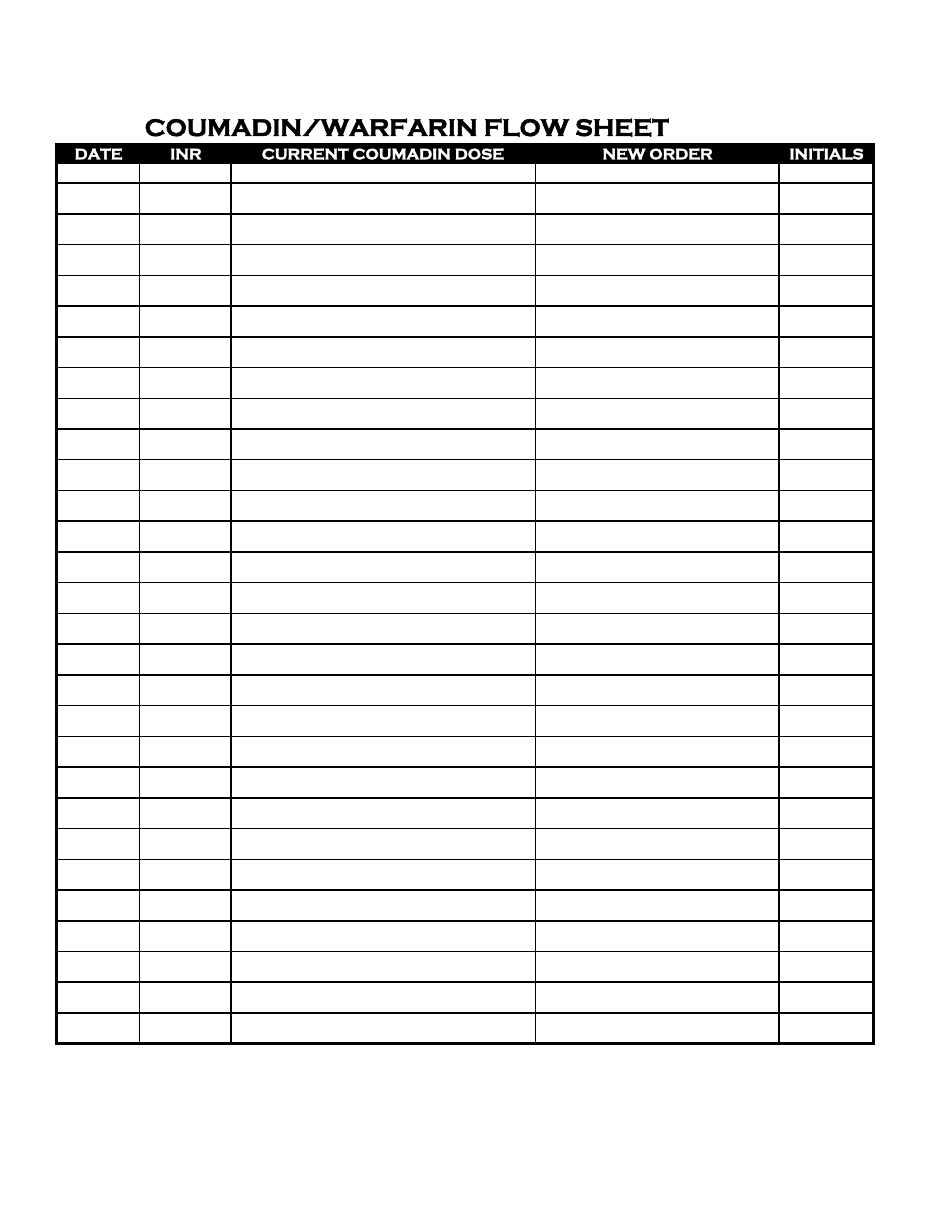Coumadin or Warfarin Flow Sheet - Maintain Optimal Dosage Schedule with Our Template Roller