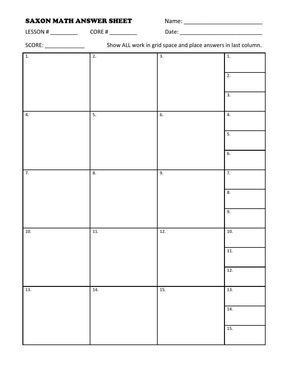 Saxon Math Answer Sheet Template - Download this customizable answer sheet template to effectively record and organize your answers for Saxon Math assignments.
