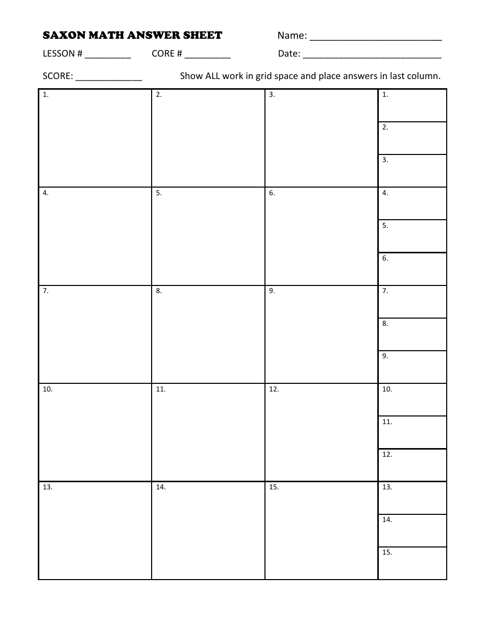 Saxon Math Answer Sheet Template Download Printable PDF Templateroller