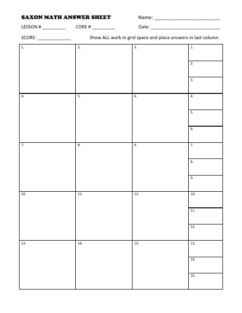 Printable Saxon Math Homework Paper