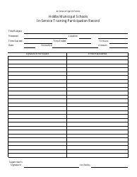 Document preview: In-Service Training Participation Record Form - Hobbs Municipal Schools