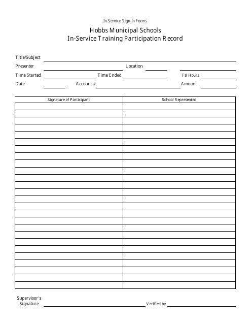 In-Service Training Participation Record Form - Hobbs Municipal Schools Download Pdf