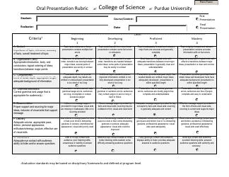 Document preview: Oral Presentation Rubric Template - Purdue University