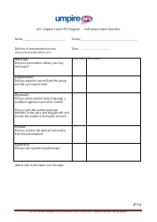 Self Assessment Checklist Template - Umpire Afl