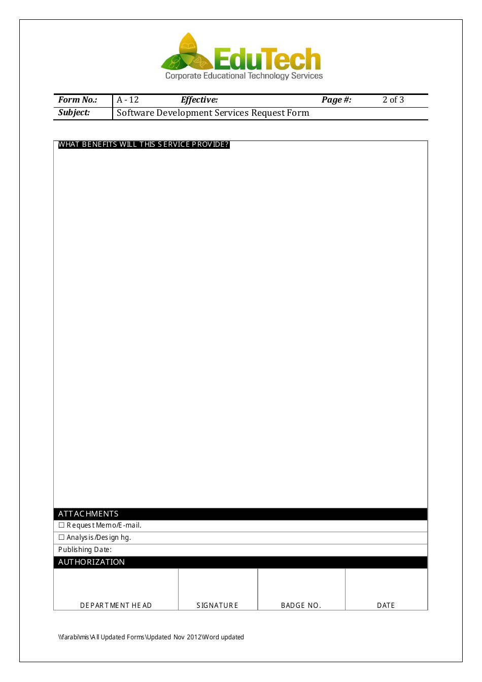 Software Development Services Request Form - Edutech, Page 2