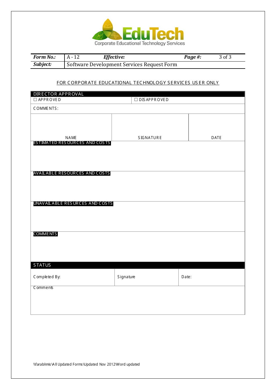 Software Development Services Request Form - Edutech, Page 3