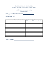 Document preview: Receiving Report Form - Virginia Community College System