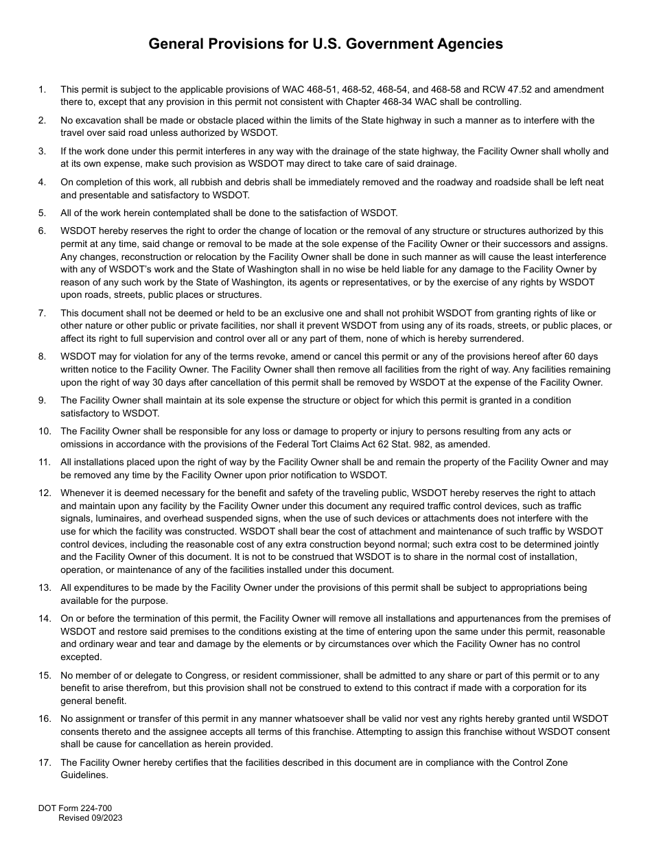 DOT Form 224-700 General Permit Application for U.S. Government Agencies - Washington, Page 3