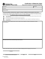 DOT Form 350-110 Certification of Materials Origin (Required for Acceptance of Construction Materials) - Washington