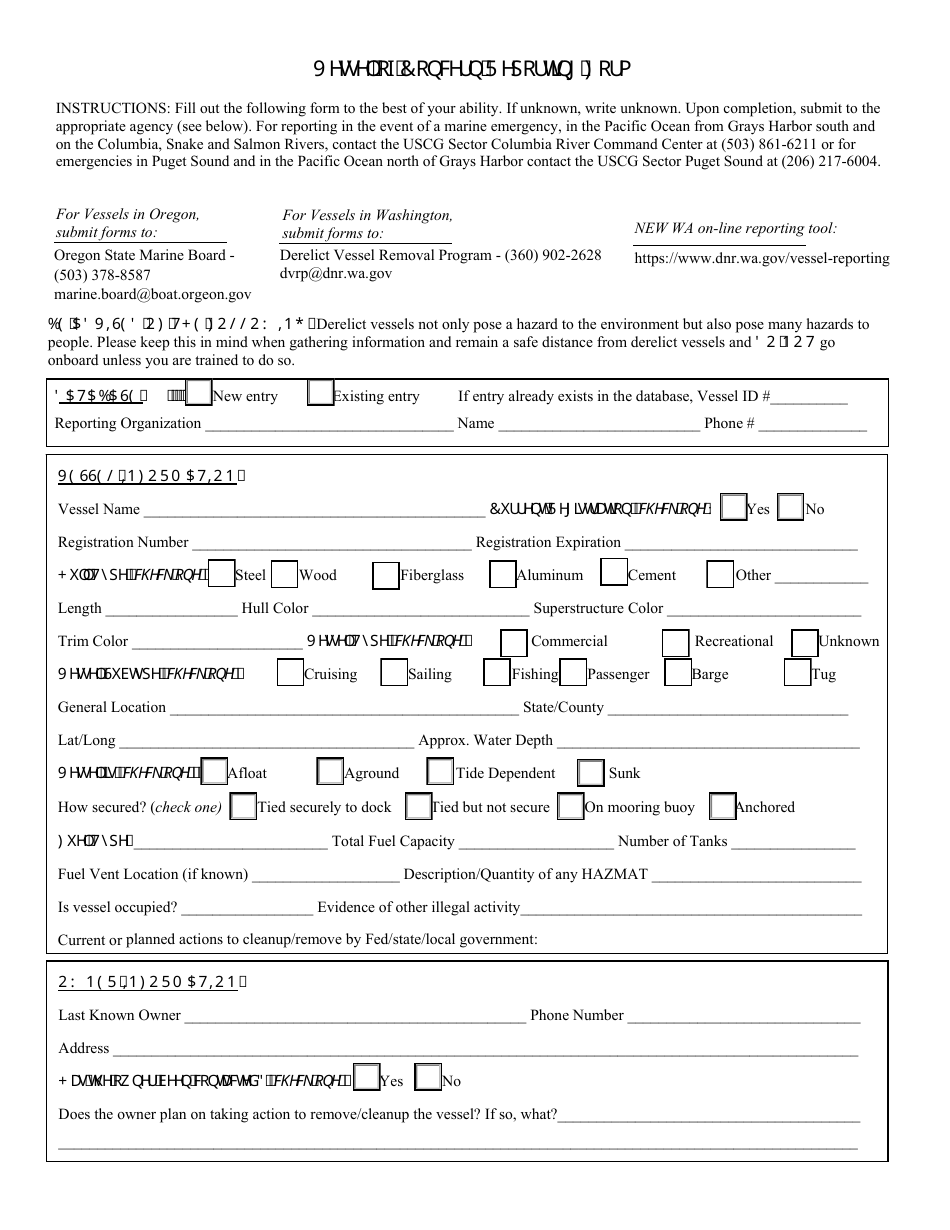 Vessel of Concern Reporting Form - Washington, Page 1