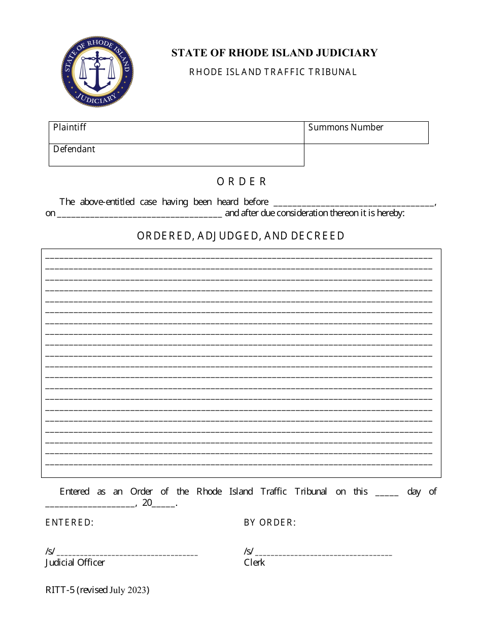 Form RITT-5 Order - Rhode Island, Page 1
