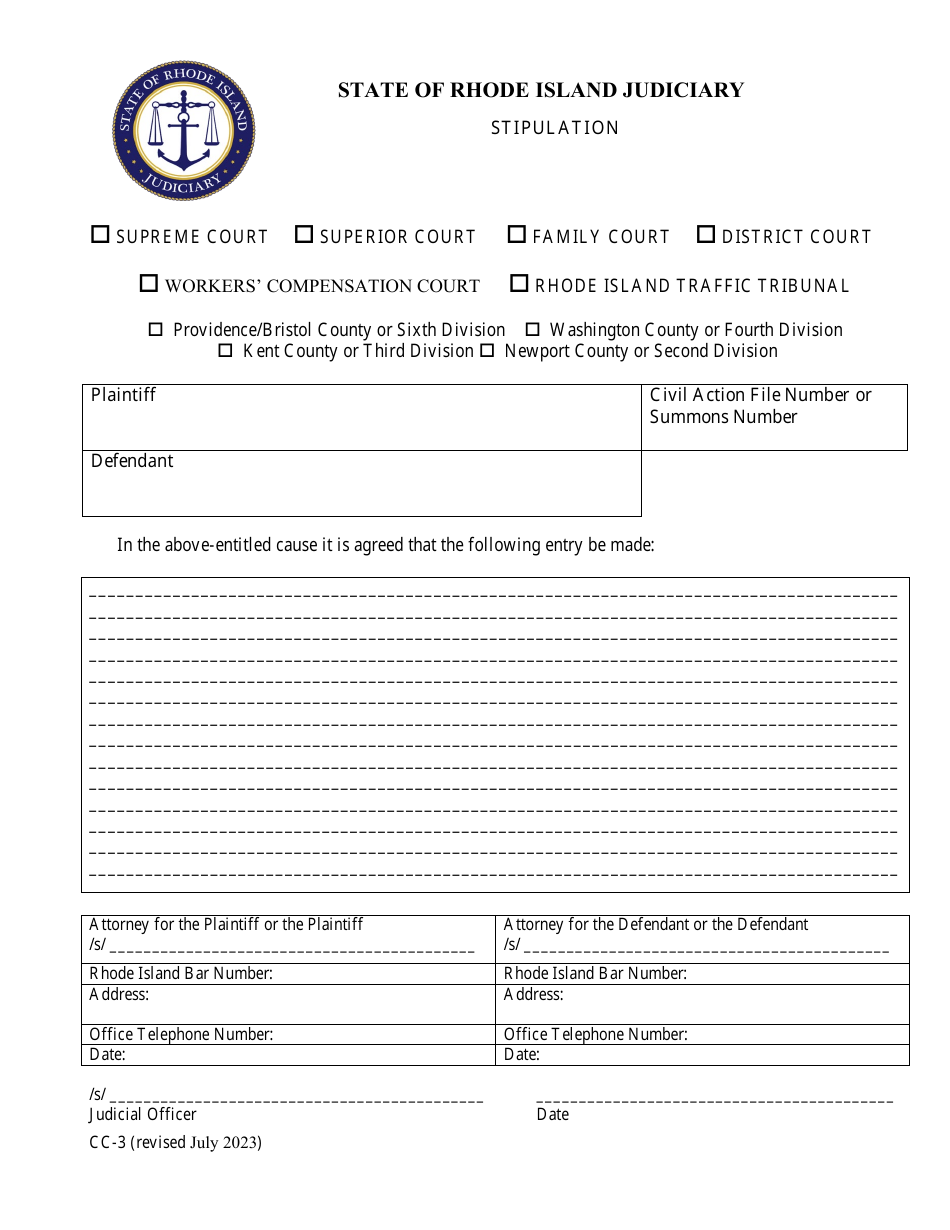Form CC-3 Stipulation - Rhode Island, Page 1