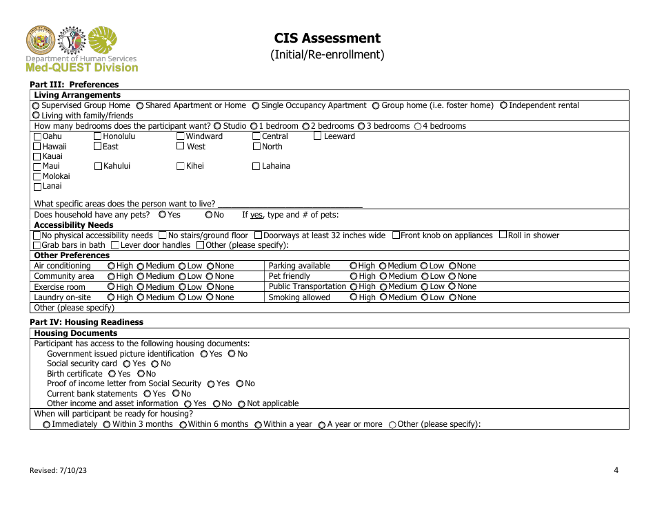 Cis Assessment (Initial / Re-enrollment) - Hawaii, Page 4