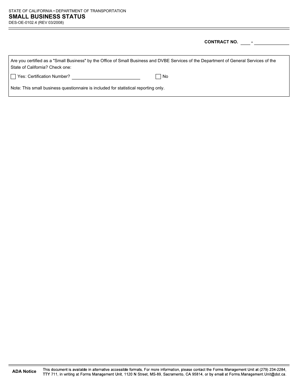 Form DES-OE-0102.4 Small Business Status - California, Page 1