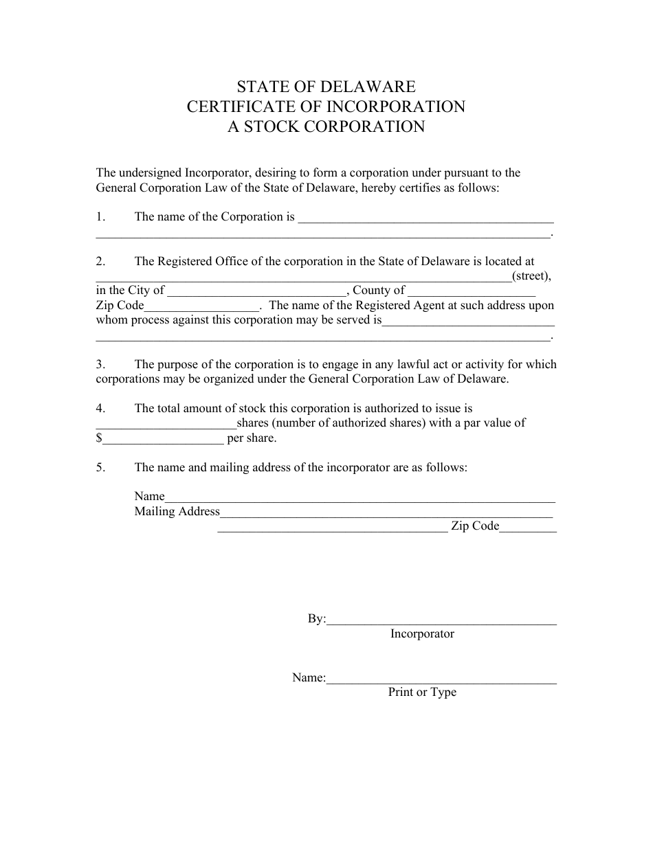 Certificate of Incorporation for Stock Corporation - Delaware, Page 3