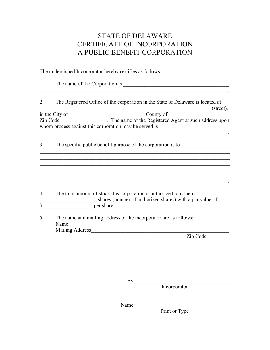 Certificate of Incorporation for a Public Benefit Corporation - Delaware, Page 3