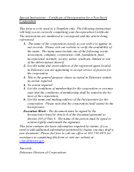 Certificate of Incorporation a Non-stock Corporation - Delaware, Page 2