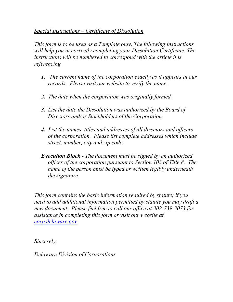 Certificate of Dissolution (Section 275) - Delaware, Page 2