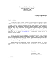 Certificate of Amendment of Certificate of Incorporation - Delaware
