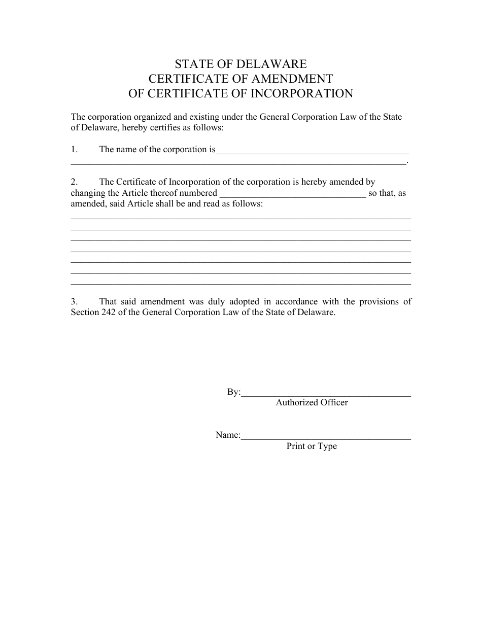 Certificate of Amendment of Certificate of Incorporation - Delaware, Page 3