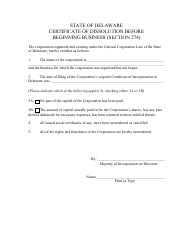 Certificate of Dissolution Before Beginning Business (Section 274) - Delaware, Page 3