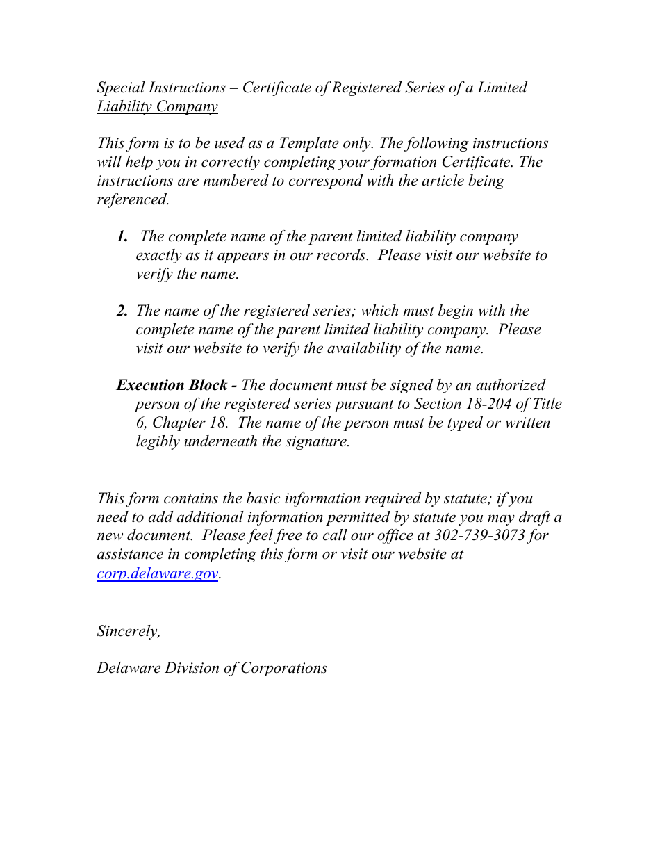 Certificate of Registered Series of Limited Liability Company - Delaware, Page 2