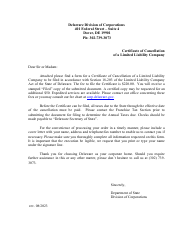 Document preview: Certificate of Cancellation of Limited Liability Company - Delaware