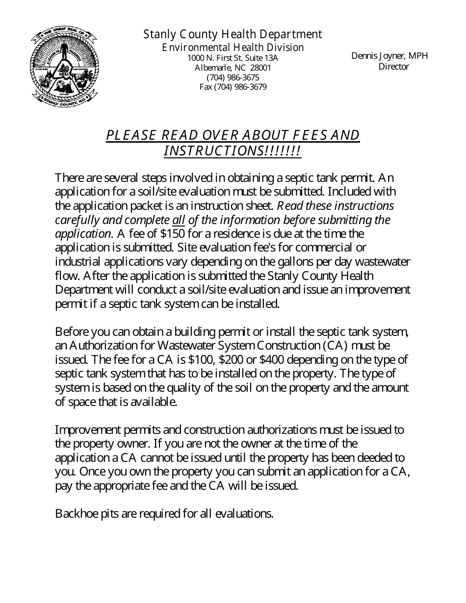 Stanly County, North Carolina Soil/Site Evaluation Procedures Fill