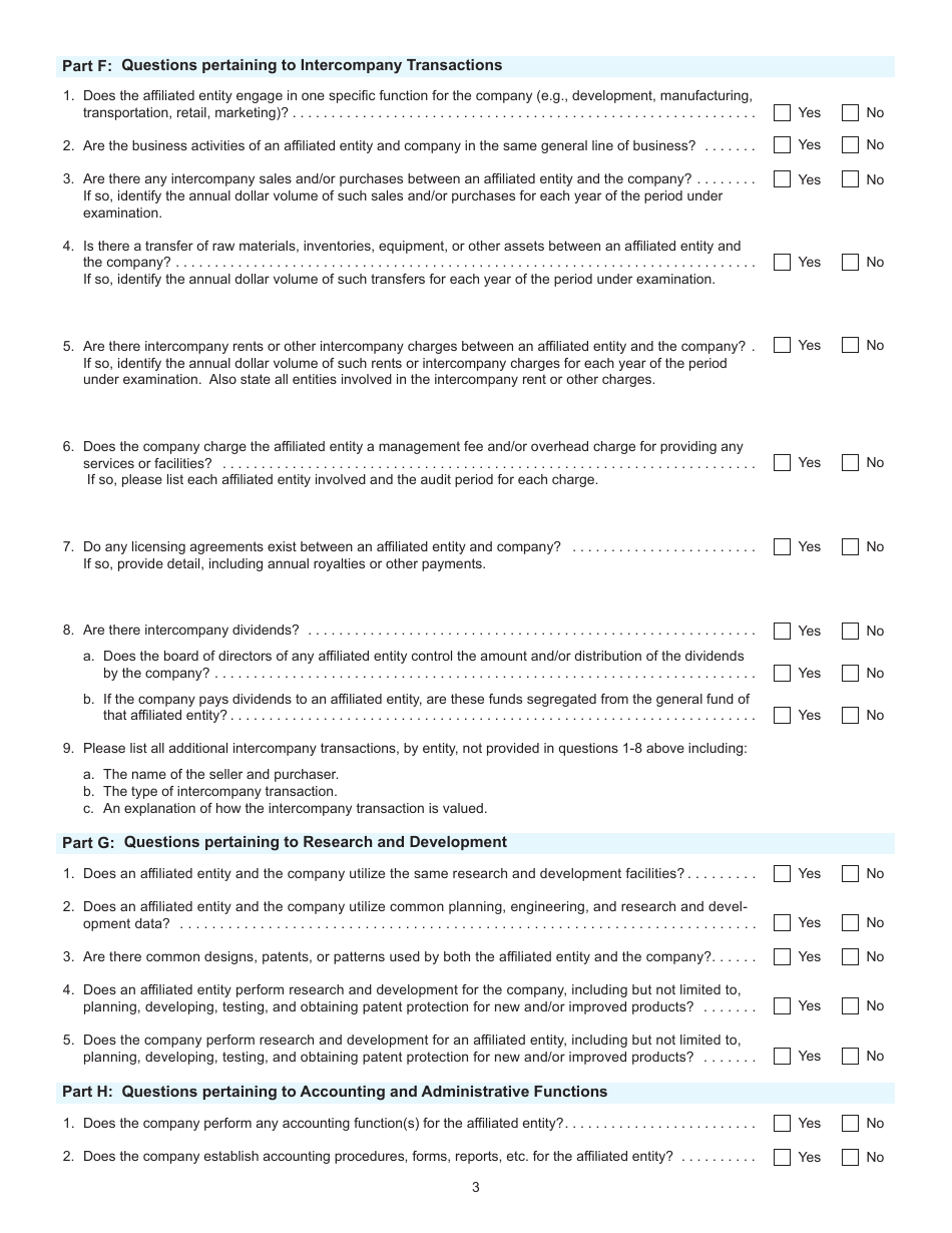 Form I-099 Unitary Questionnaire for Affiliated Entities - Wisconsin, Page 3