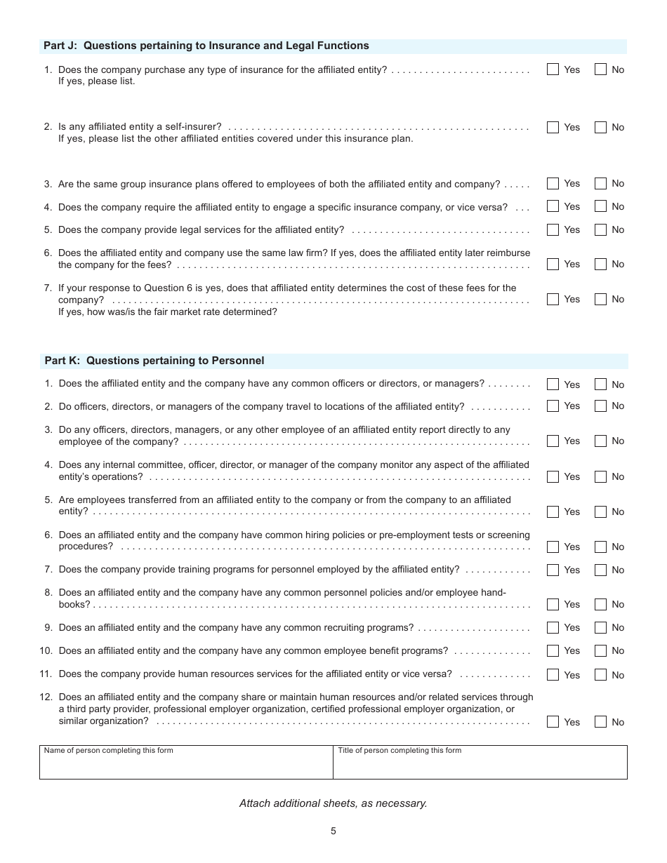 Form I-099 Unitary Questionnaire for Affiliated Entities - Wisconsin, Page 5