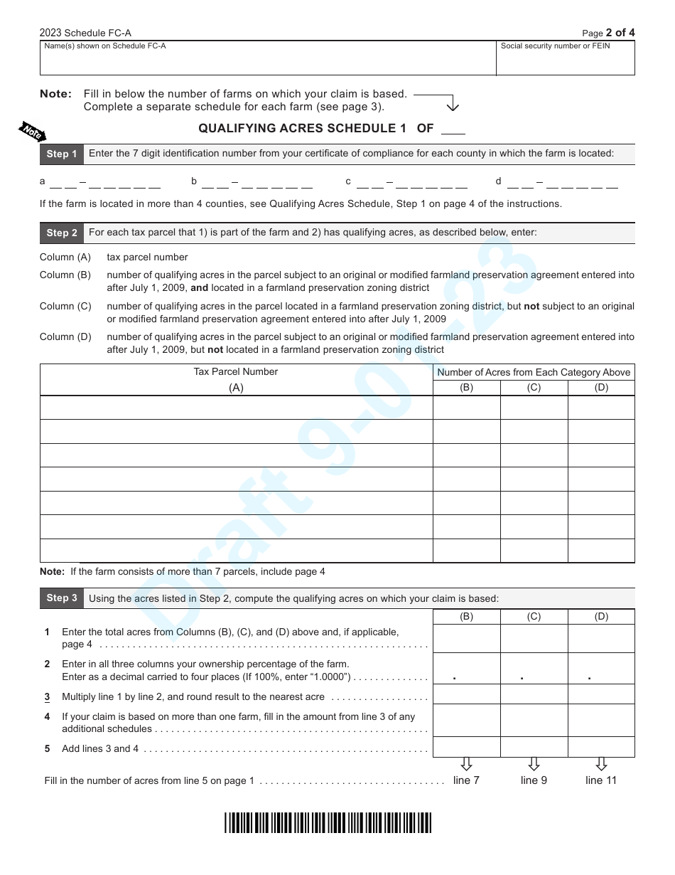 Form I-025AI Schedule FC-A Farmland Preservation Credit - Draft - Wisconsin, Page 2